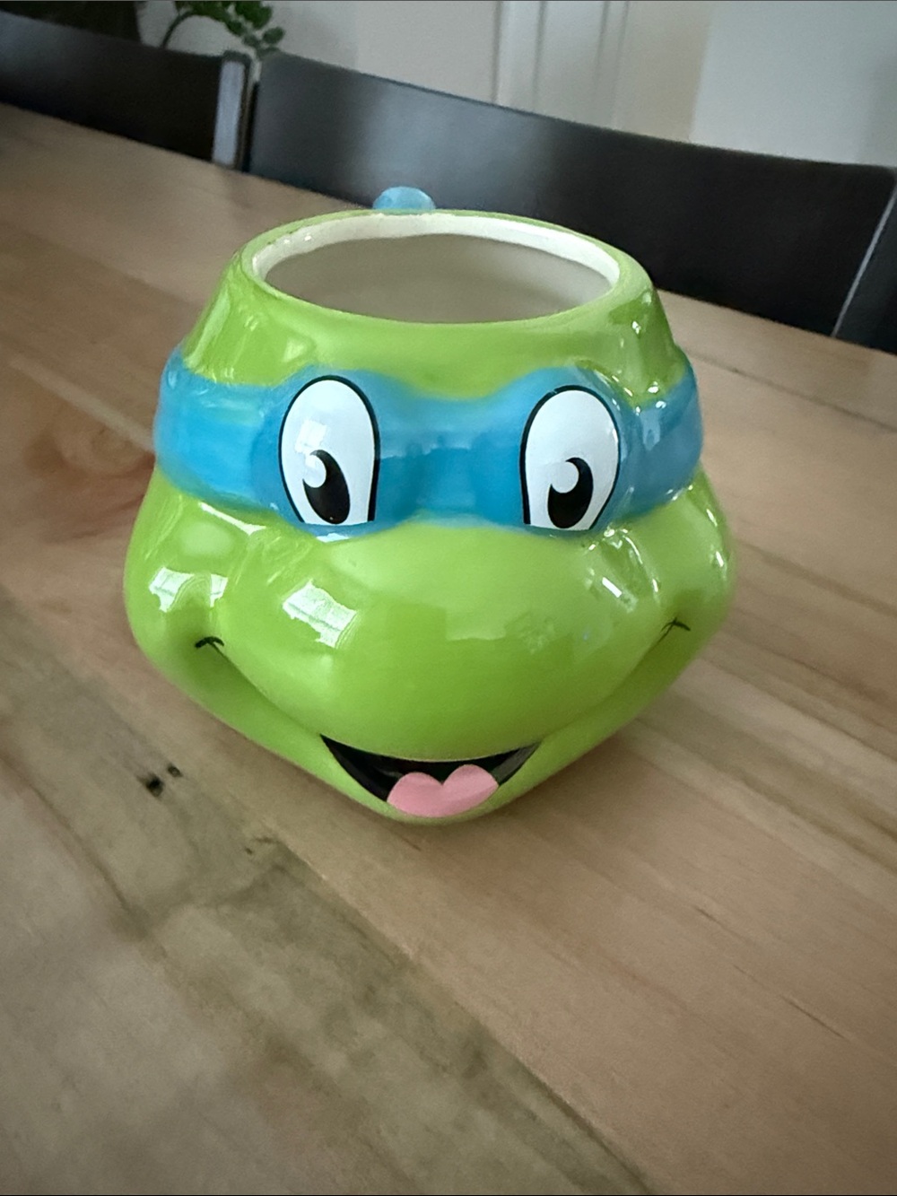 Children's Green Turtle Ceramic Mug with Blue Mask